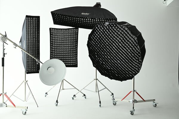 Various softboxes, octabox and stripboxes in the studio
