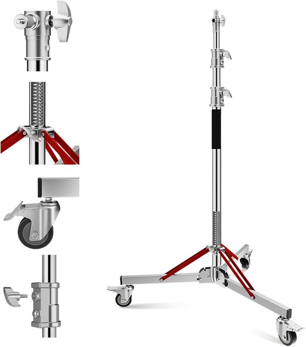 Light stand on wheels with heavy duty construction